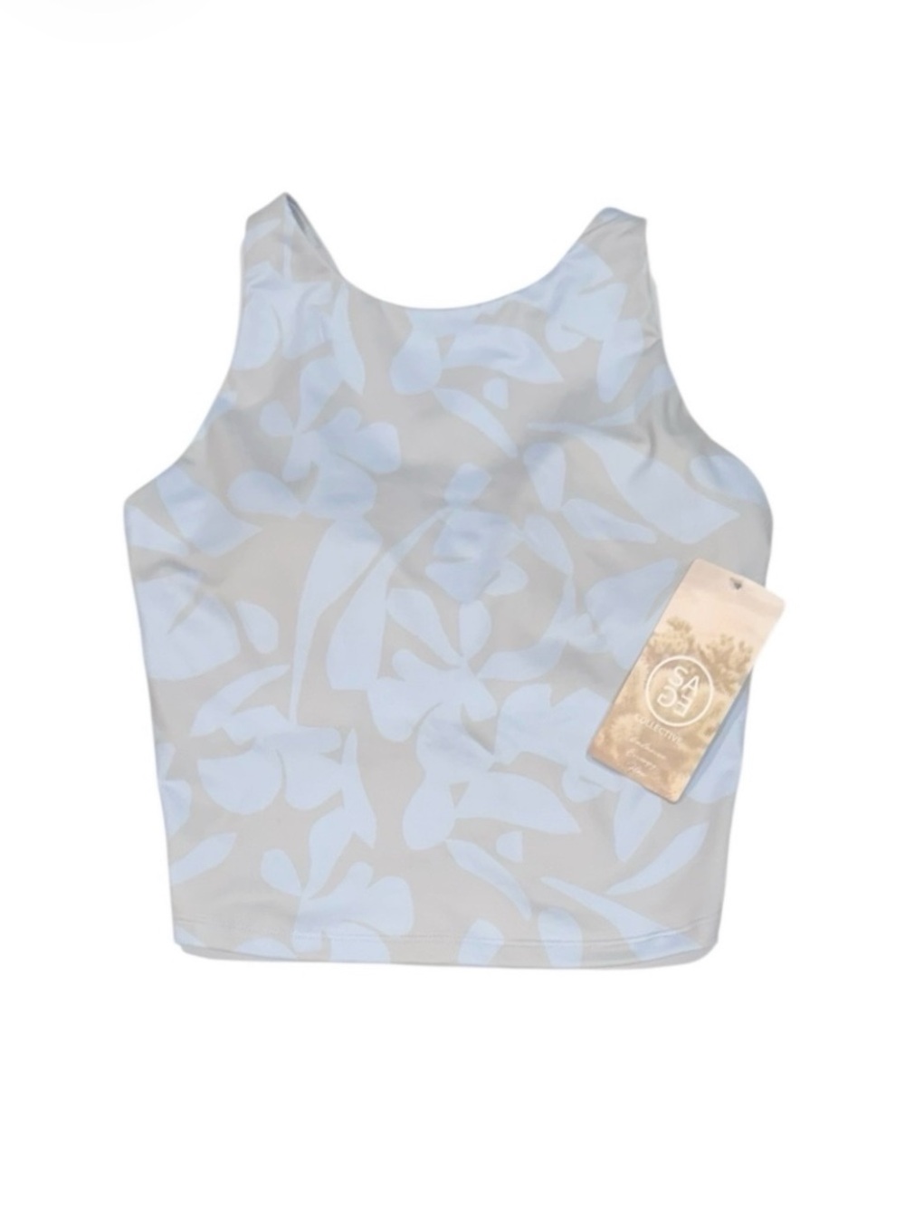 SAGE COLLECTIVE Crop Sports Bra
Cutout Floral Baby Blue Gray Activewear NWT XS